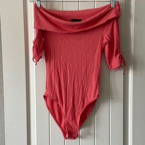 Ribbed off the shoulder short sleeve bodysuit